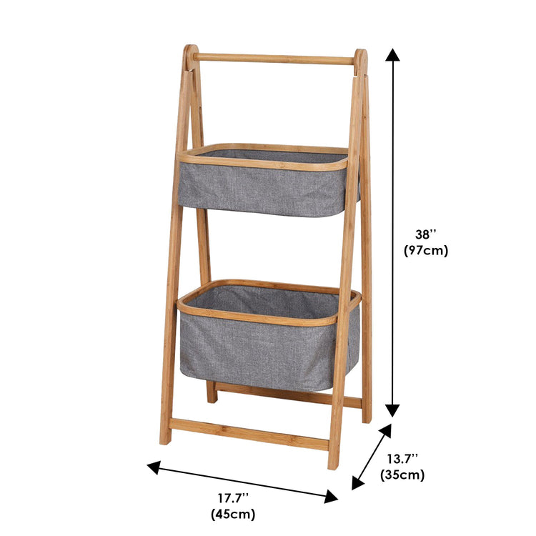 Jessar - Panier à Linge à 2 Niveaux, Cadre en Bambou, Gris - Simple Boutique