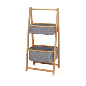 Jessar - Panier à Linge à 2 Niveaux, Cadre en Bambou, Gris - Simple Boutique