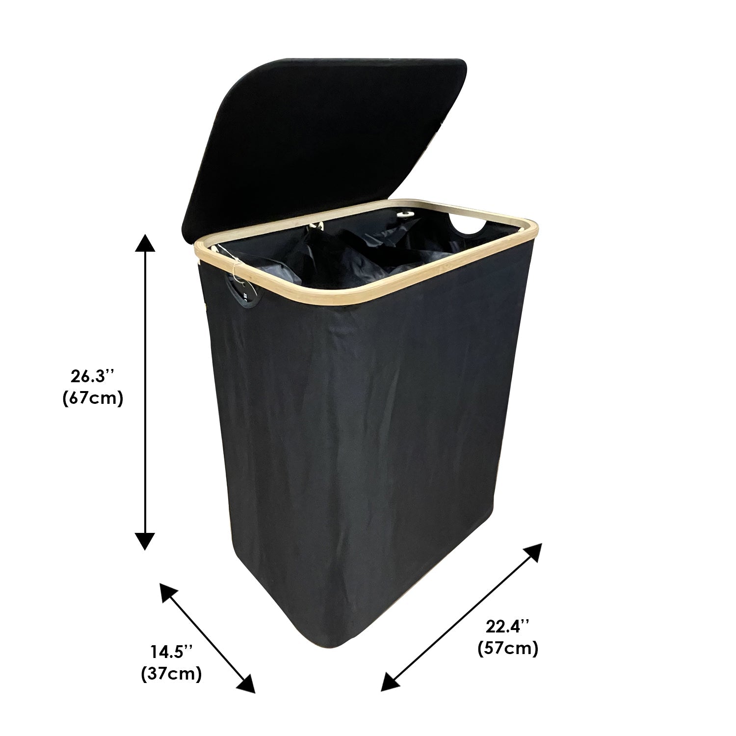 Jessar - Panier à Linge avec 2 Sacs Intérieurs et Couvercle, Noir - Simple Boutique