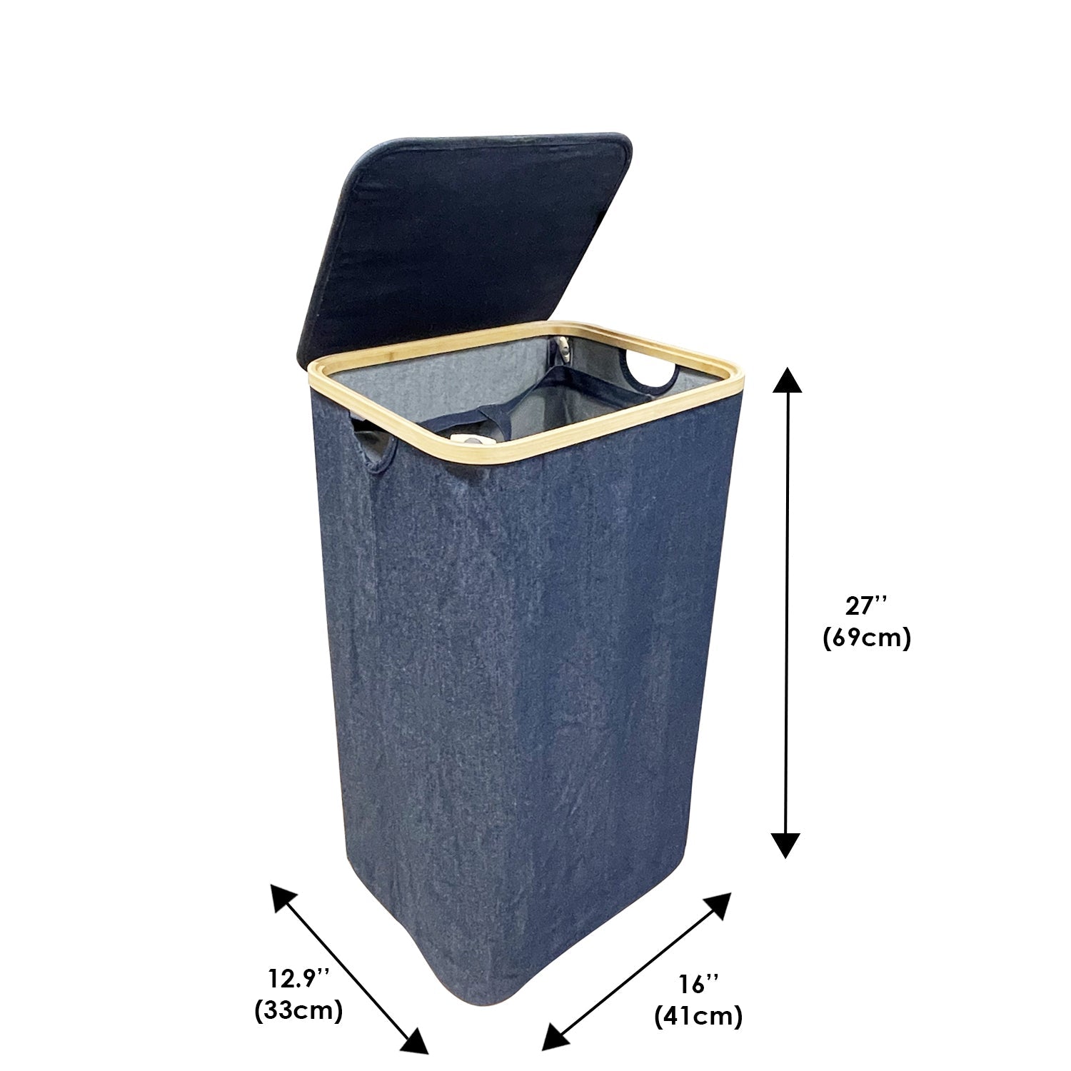 Jessar - Panier à Linge avec Sac Intérieur et Couvercle, Denim - Simple Boutique