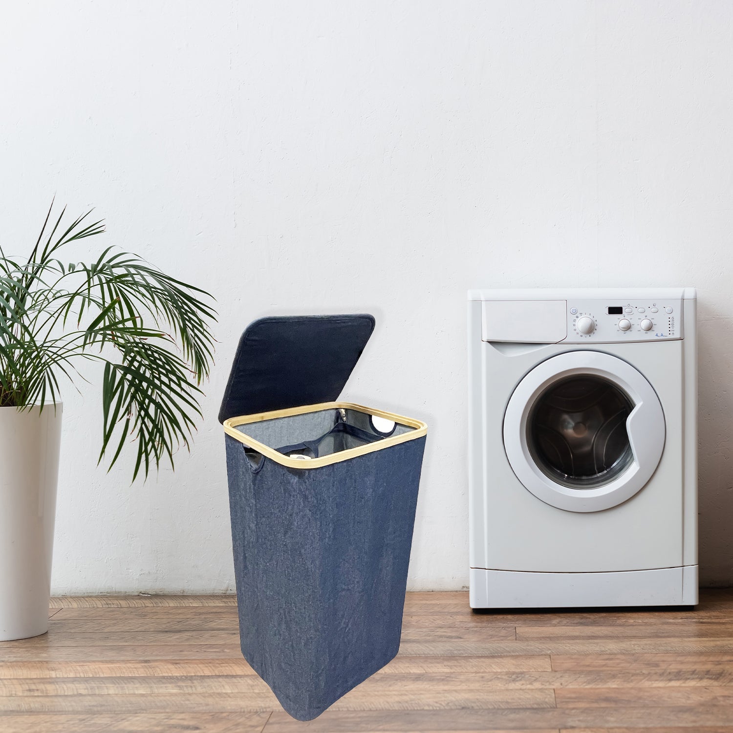 Jessar - Panier à Linge avec Sac Intérieur et Couvercle, Denim - Simple Boutique