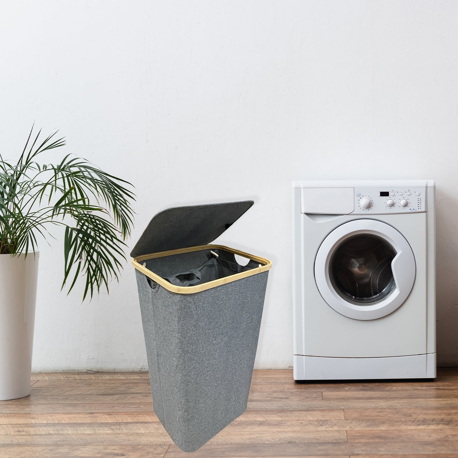 Jessar - Panier à Linge avec Sac Intérieur et Couvercle, Gris - Simple Boutique