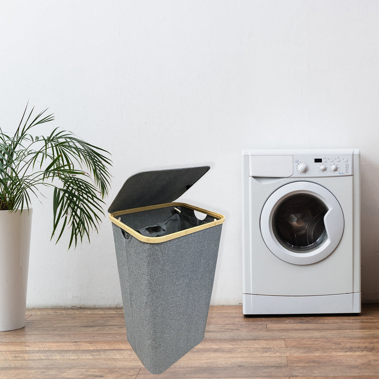 Jessar - Panier à Linge avec Sac Intérieur et Couvercle, Gris - Simple Boutique