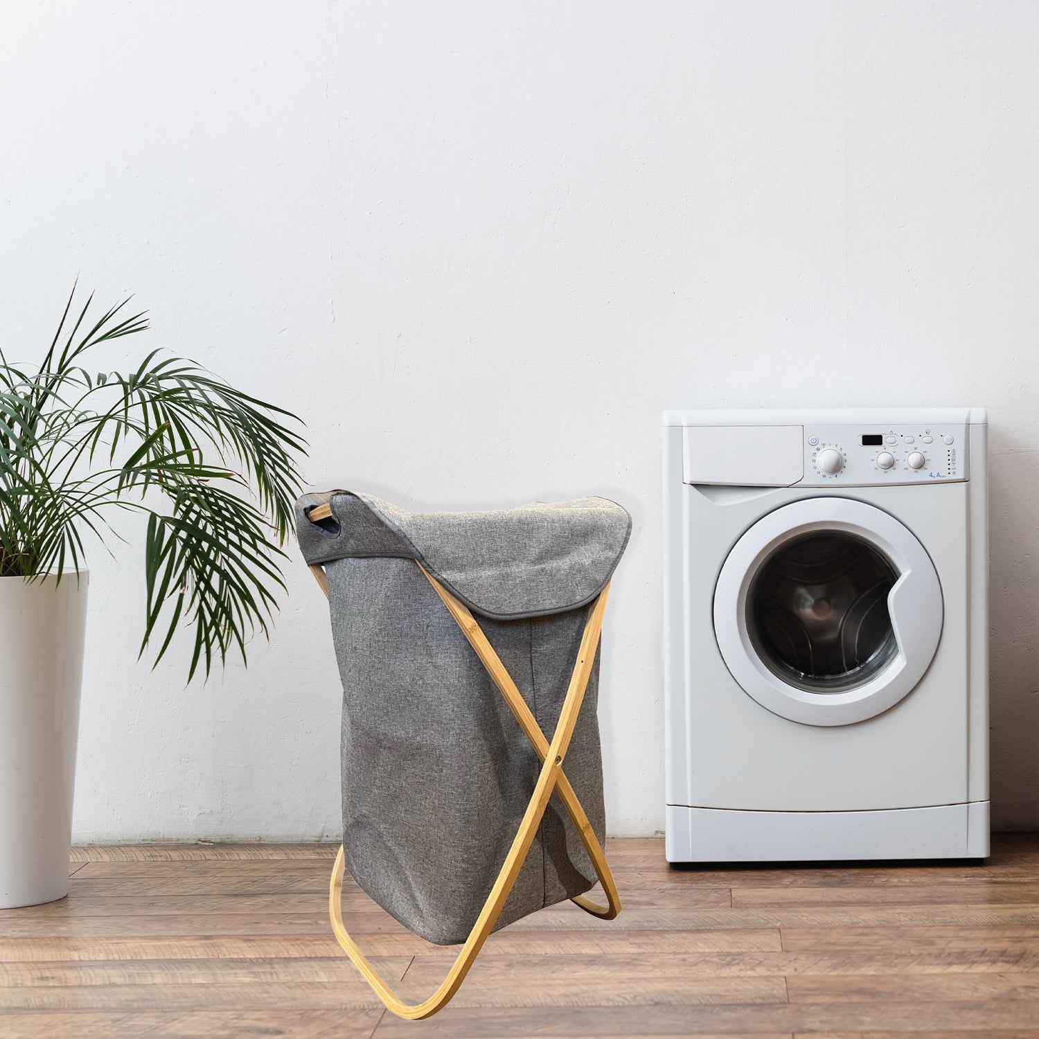 Jessar - Panier à Linge en Tissu Pliable, Sac Amovible, Cadre en Bambou, Gris - Simple Boutique