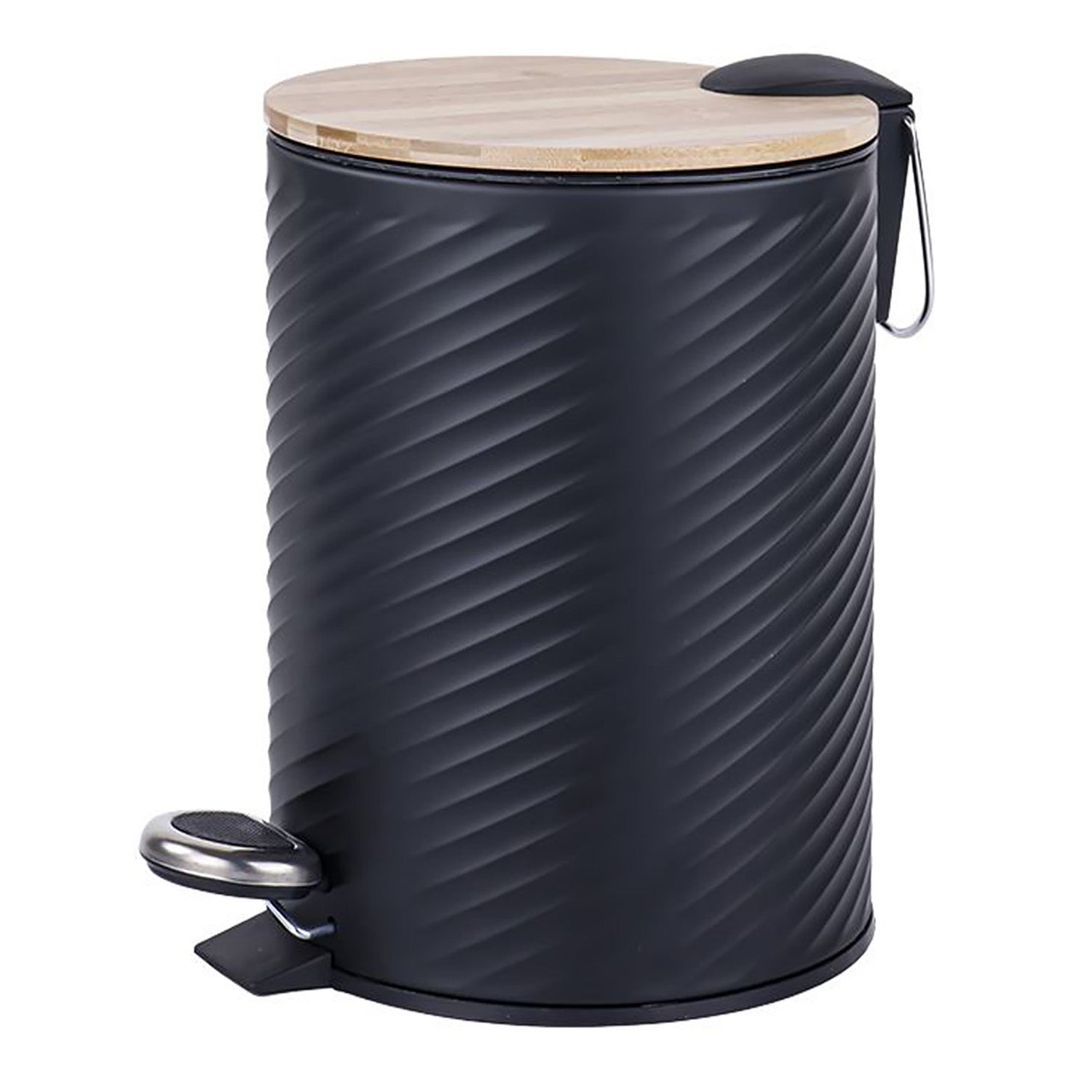 Jessar - Poubelle à Pédale, Capacité de 12 Litres, Fermeture Douce, Couvercle en Bambou, Noir - Simple Boutique