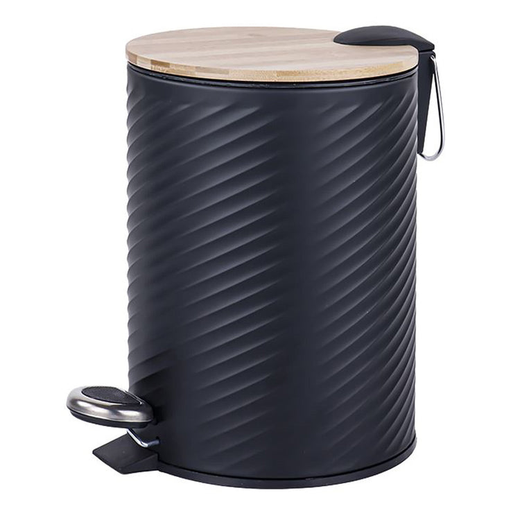 Jessar - Poubelle à Pédale, Capacité de 12 Litres, Fermeture Douce, Couvercle en Bambou, Noir - Simple Boutique