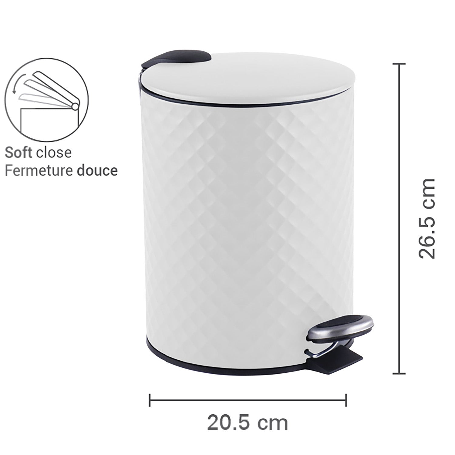 Jessar - Poubelle à Pédale, Capacité de 5 Litres, Fermeture Douce, Blanc - Simple Boutique