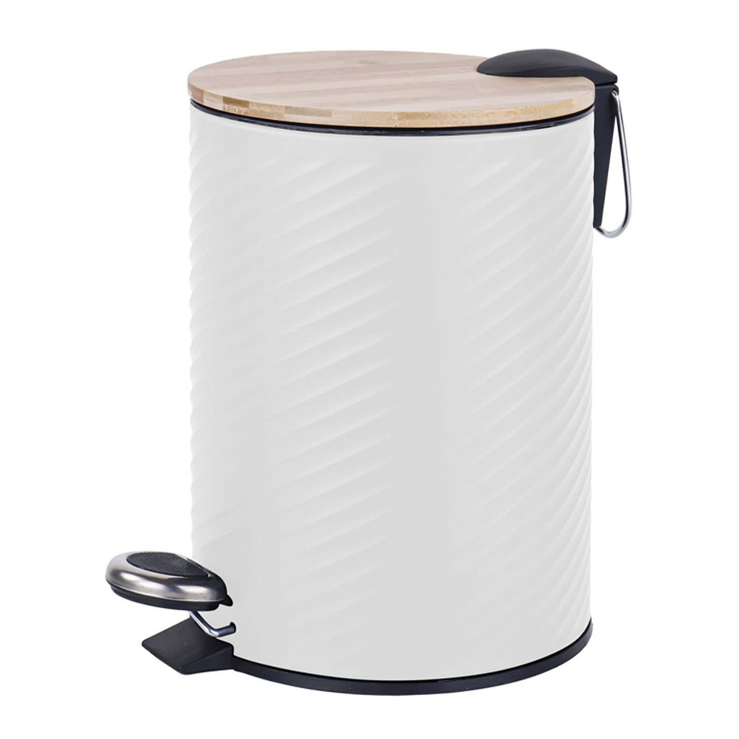 Jessar - Poubelle à Pédale, Capacité de 5 Litres, Fermeture Douce, Couvercle en Bambou, Blanc - Simple Boutique