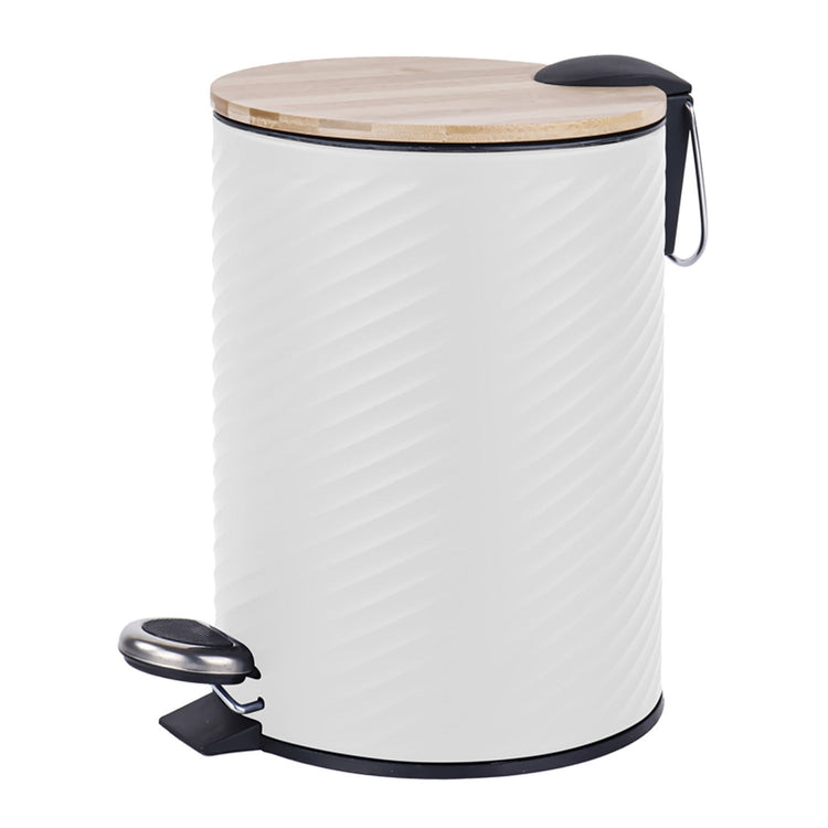 Jessar - Poubelle à Pédale, Capacité de 5 Litres, Fermeture Douce, Couvercle en Bambou, Blanc - Simple Boutique
