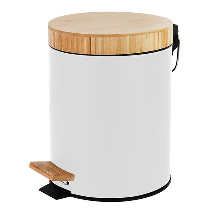 Jessar - Poubelle à Pédale, Capacité de 5 Litres, Fermeture Douce, Couvercle en Bambou, Blanc - Simple Boutique