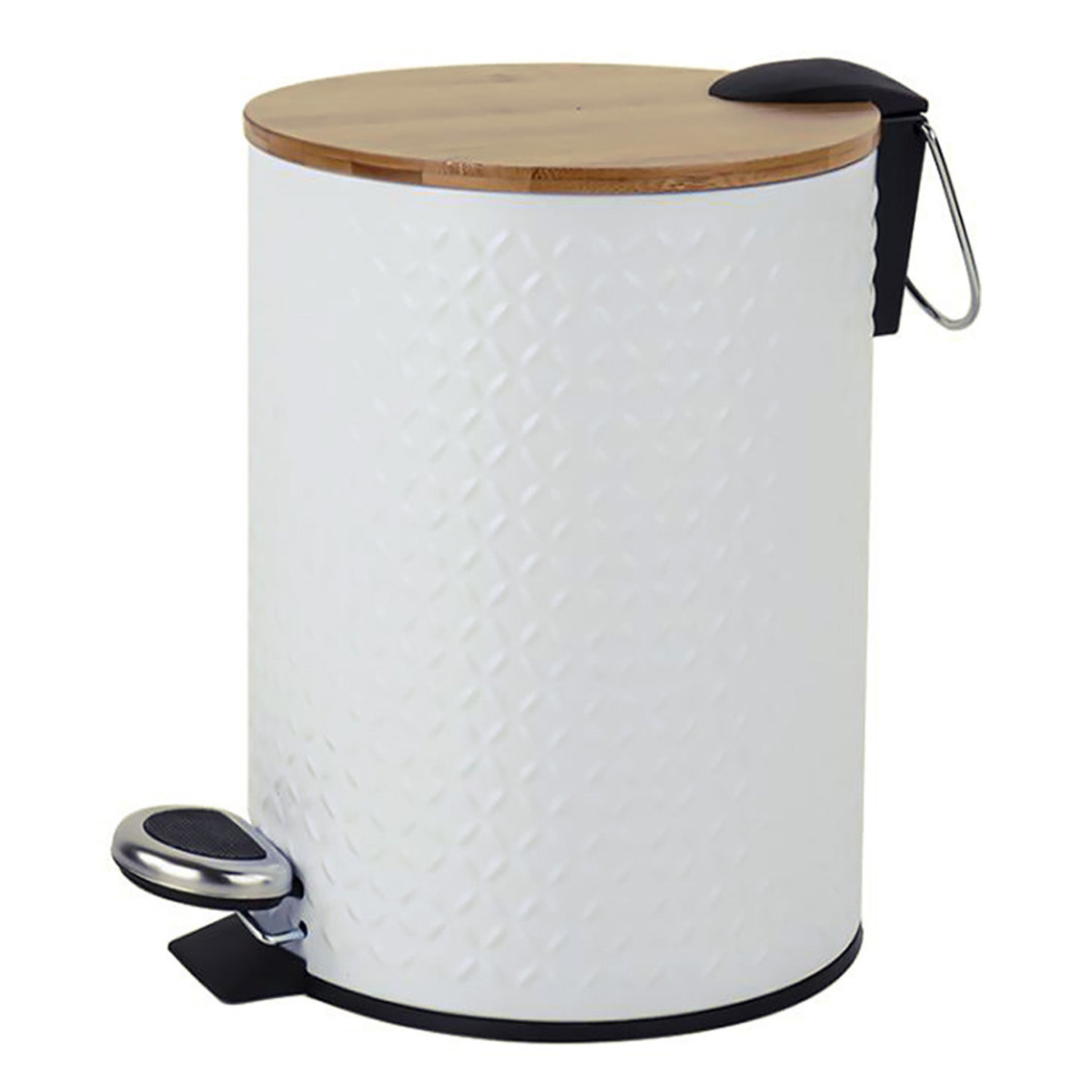 Jessar - Poubelle à Pédale, Capacité de 5 Litres, Fermeture Douce, Couvercle en Bambou, Blanc - Simple Boutique