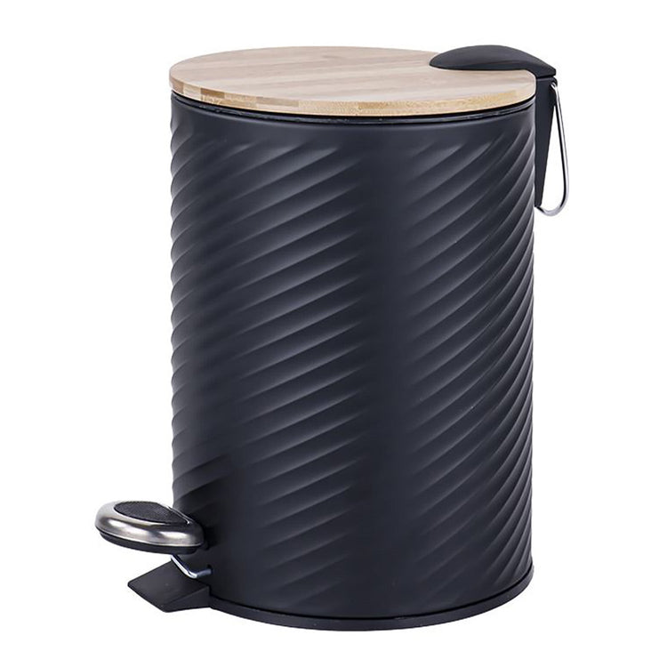 Jessar - Poubelle à Pédale, Capacité de 5 Litres, Fermeture Douce, Couvercle en Bambou, Noir - Simple Boutique