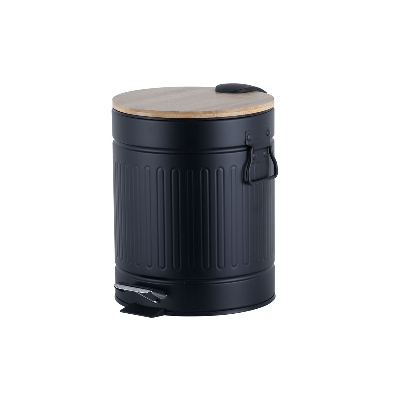 Jessar - Poubelle à Pédale, Capacité de 5 Litres, Fermeture Douce, Couvercle en Bambou, Noir - Simple Boutique
