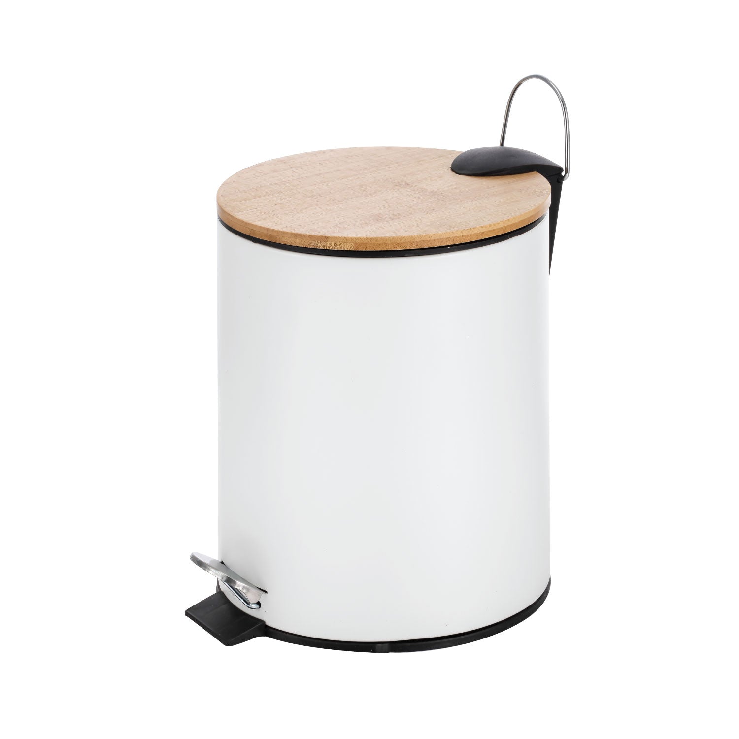 Jessar - Poubelle à Pédale avec Couvercle en Bambou, Capacité de 5 Litres, Blanc - Simple Boutique