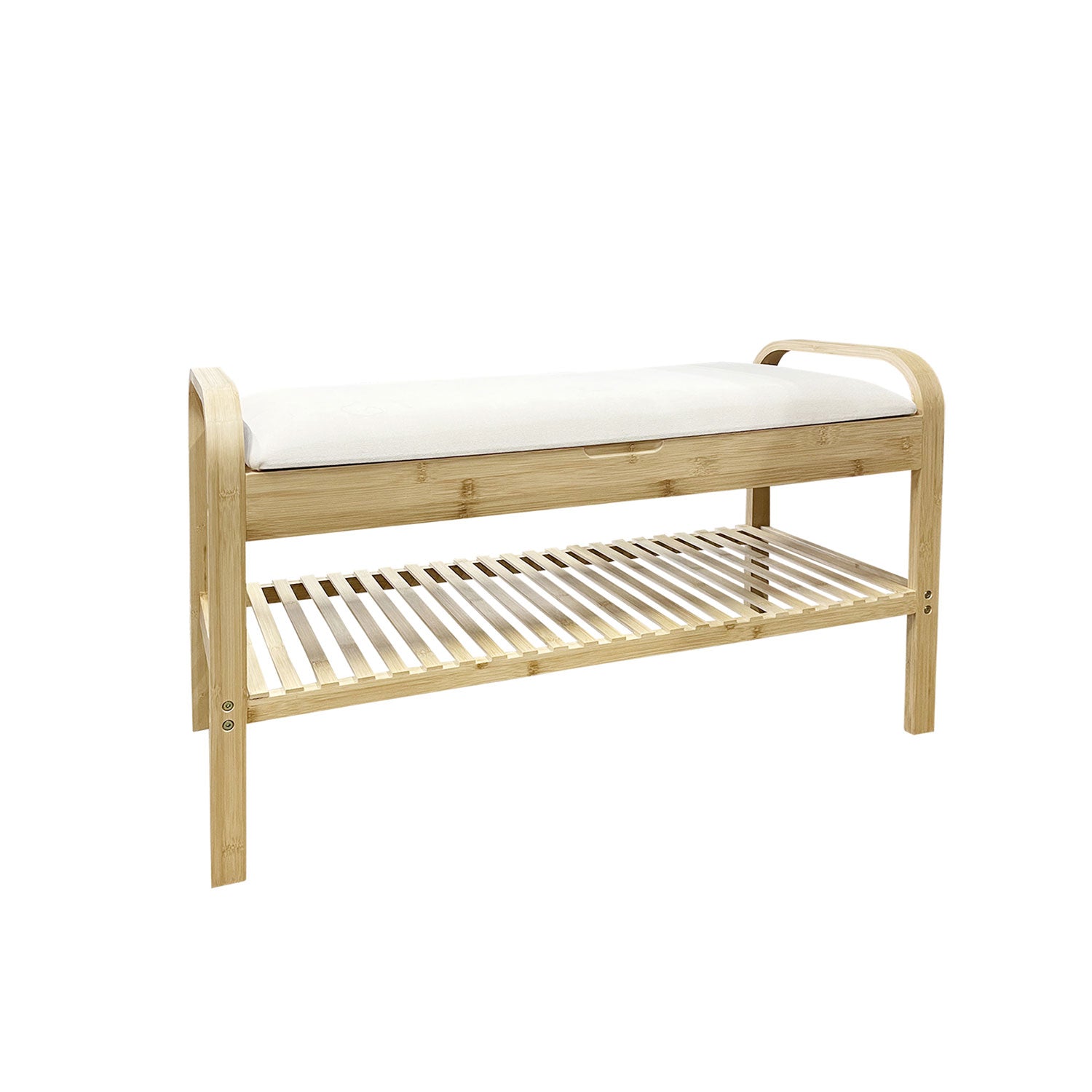 Jessar - Tabouret d'entrée avec Rangement pour Chaussures, Assise Rembourrée, Cadre en Bambou - Simple Boutique