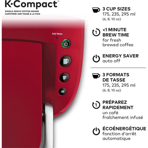 Keurig - Cafetière 1 Tasse K-Compact pour Dosette de Café K-Cup, Réservoir d'eau de 36oz, Rouge