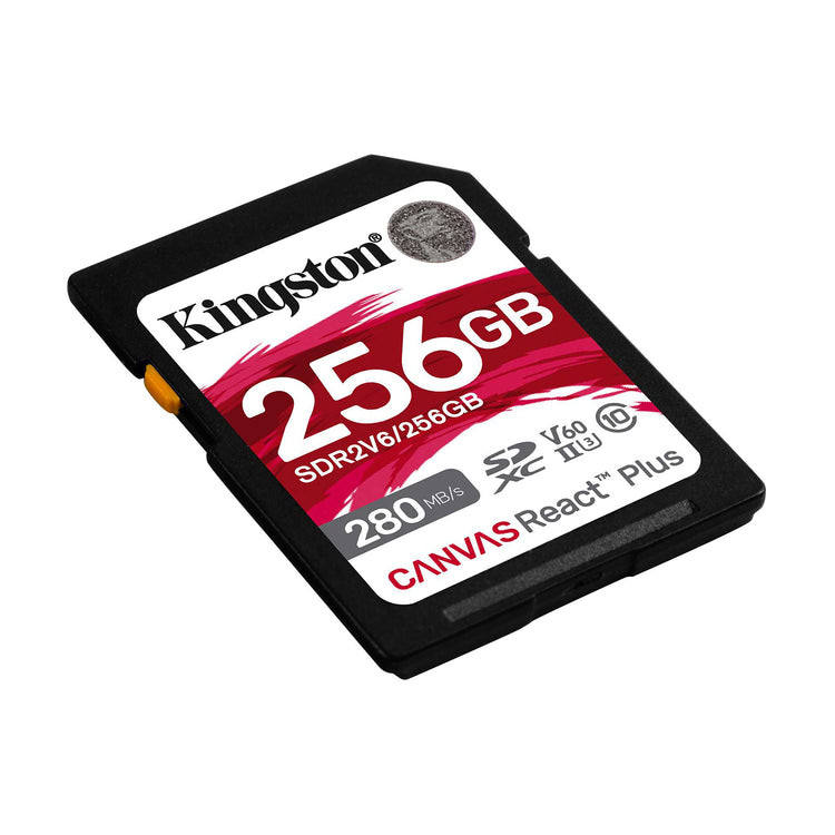 Kingston - Carte Mémoire SD Canvas React Plus V60, SDXC UHS-II 280R/100W U3/V60/4K, Capacité de 256 Go - Simple Boutique