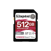 Kingston - Carte Mémoire SD Canvas React Plus V60, SDXC UHS-II 280R/100W U3/V60/4K, Capacité de 512 Go - Simple Boutique