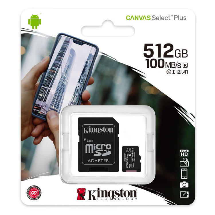 Kingston Carte Micro SD 512GB Canvas Select Plus 100R A1 C10 Carte + Adapteur - Simple Boutique