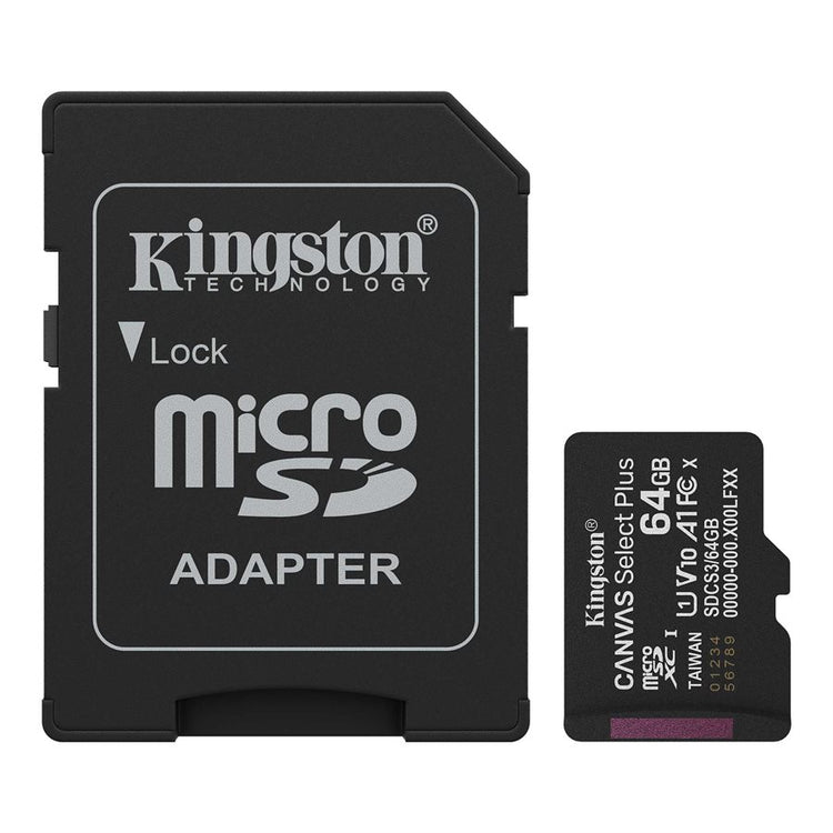 Kingston Carte Micro SD 64GB Canvas Select Plus 100R A1 C10 Carte + Adapteur - Simple Boutique