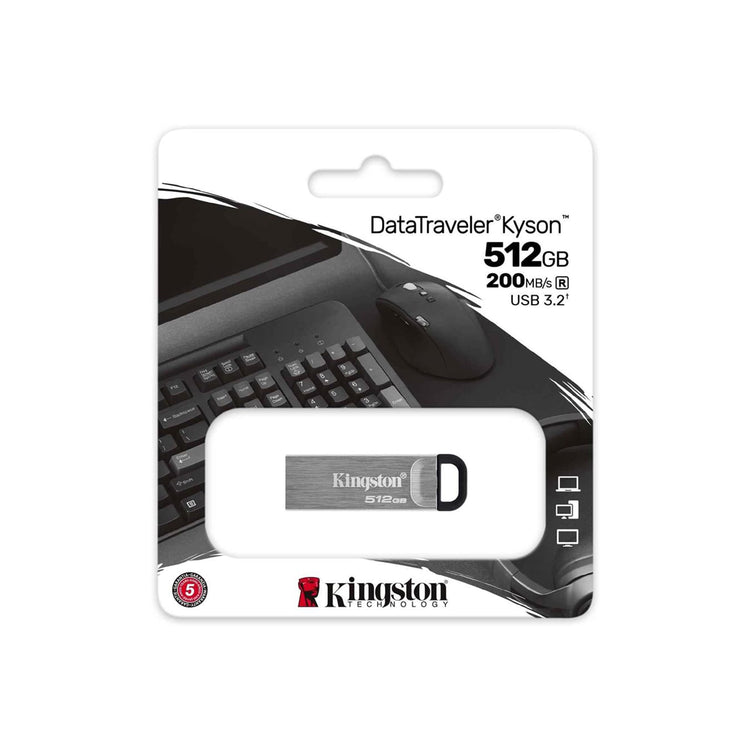 Kingston - Clé USB 3.2 DataTraveler Kyson, 200 Mo/s, Boitier en Métal, Capacité de 512Go - Simple Boutique