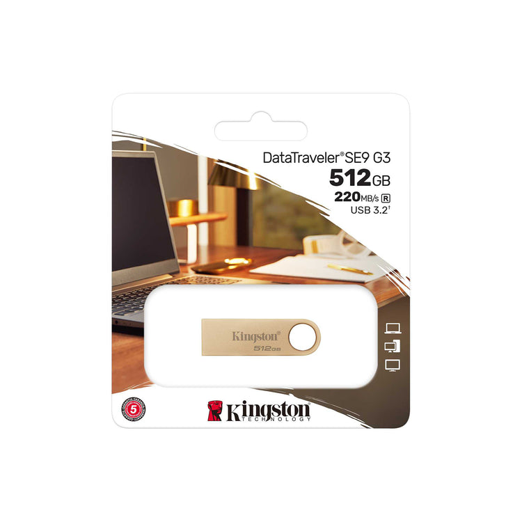 Kingston - Clé USB 3.2 Gen 1 DataTraveler SE9 G3, 220Mo/s, Boitier en Métal, Capacité de 512 Go - Simple Boutique