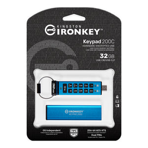 Kingston - Clé USB-C à Cryptage IronKey Keypad série 200, Certifié FIPS 140-3 Niveau 3 (en attente), Capacité de 32 Go - Simple Boutique