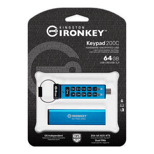 Kingston - Clé USB-C à Cryptage IronKey Keypad série 200, Certifié FIPS 140-3 Niveau 3 (en attente), Capacité de 64 Go - Simple Boutique