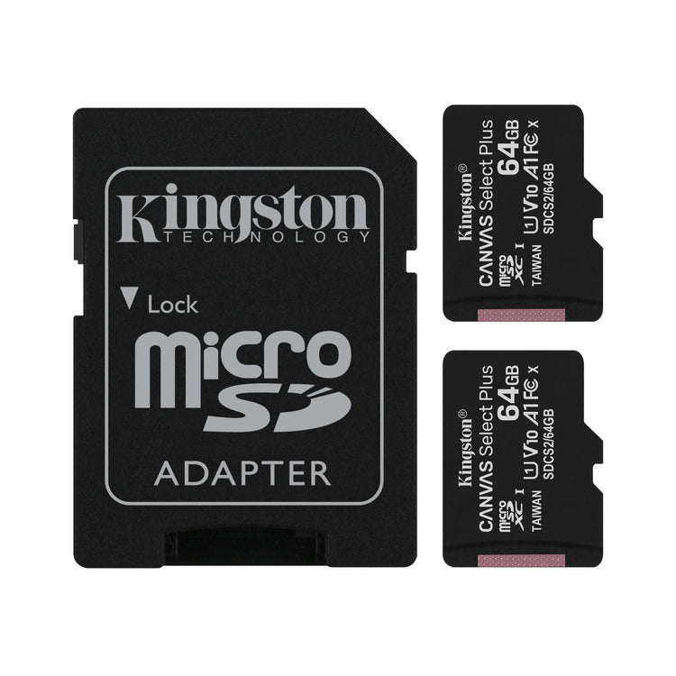 Kingston - Lot de 2 Cartes Mémoires microSD Canvas Select Plus, 100R A1 C10, Capacité de 64 Go - Simple Boutique