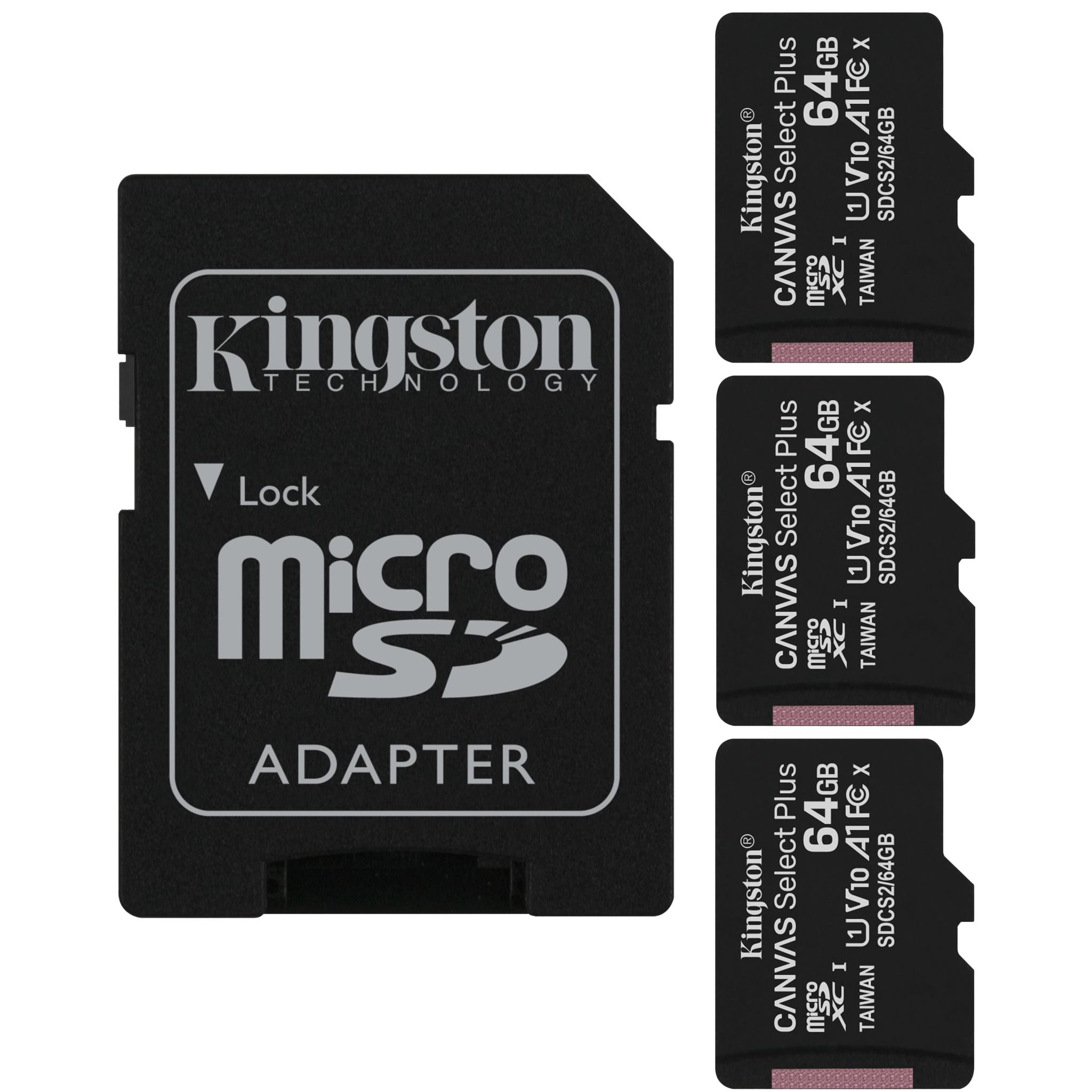 Kingston - Lot de 3 Cartes Mémoires microSD Canvas Select Plus, 100R A1 C10, Capacité de 64 Go - Simple Boutique