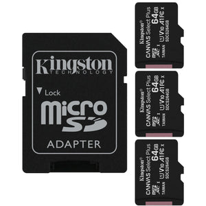 Kingston - Lot de 3 Cartes Mémoires microSD Canvas Select Plus, 100R A1 C10, Capacité de 64 Go - Simple Boutique