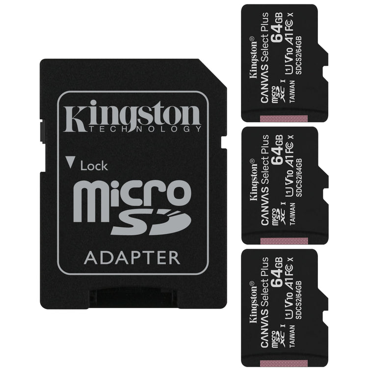 Kingston - Lot de 3 Cartes Mémoires microSD Canvas Select Plus, 100R A1 C10, Capacité de 64 Go - Simple Boutique