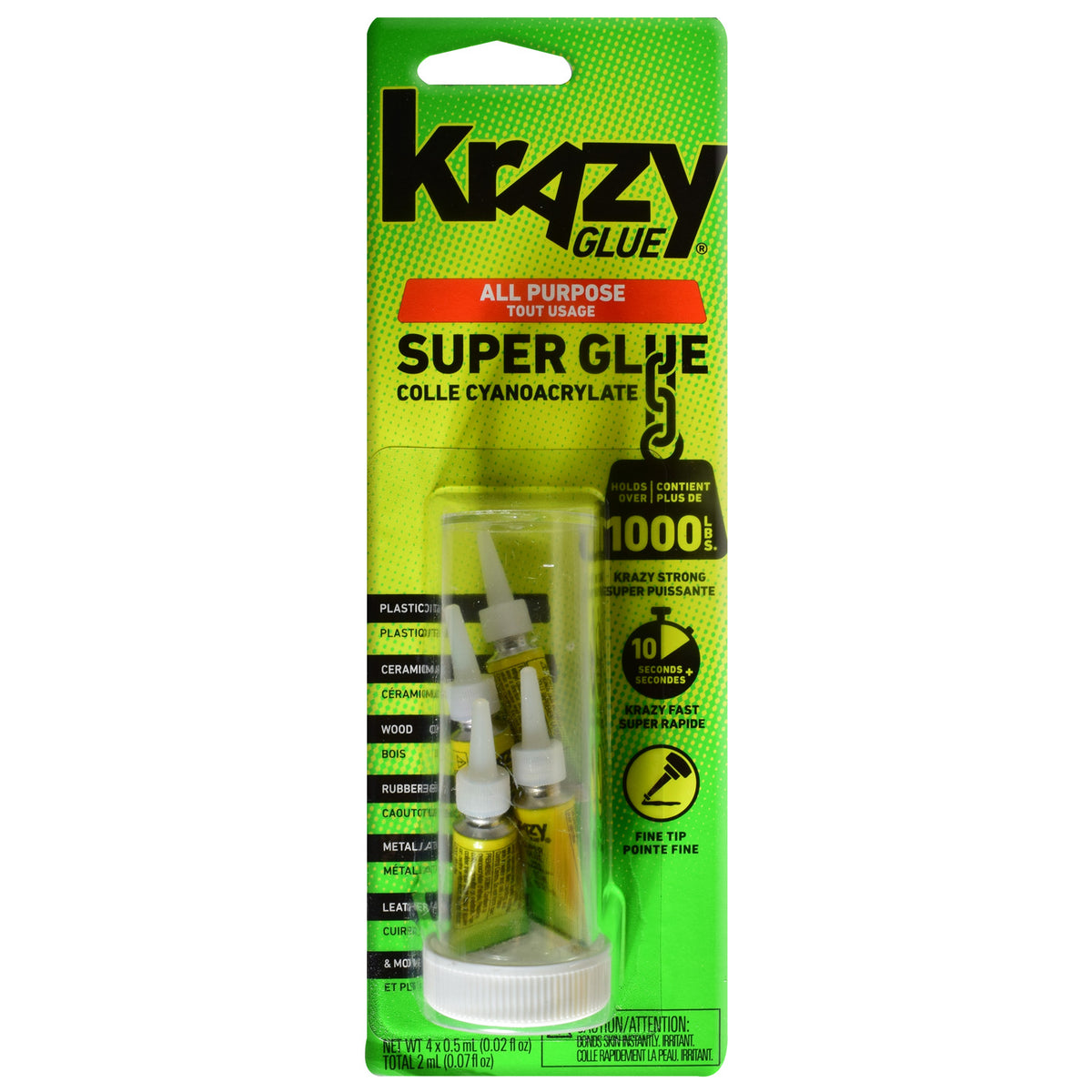 Krazy Glue Super colle liquide tout usage, 4 mini tubes de 0,5 ml, pointe fine - Simple Boutique