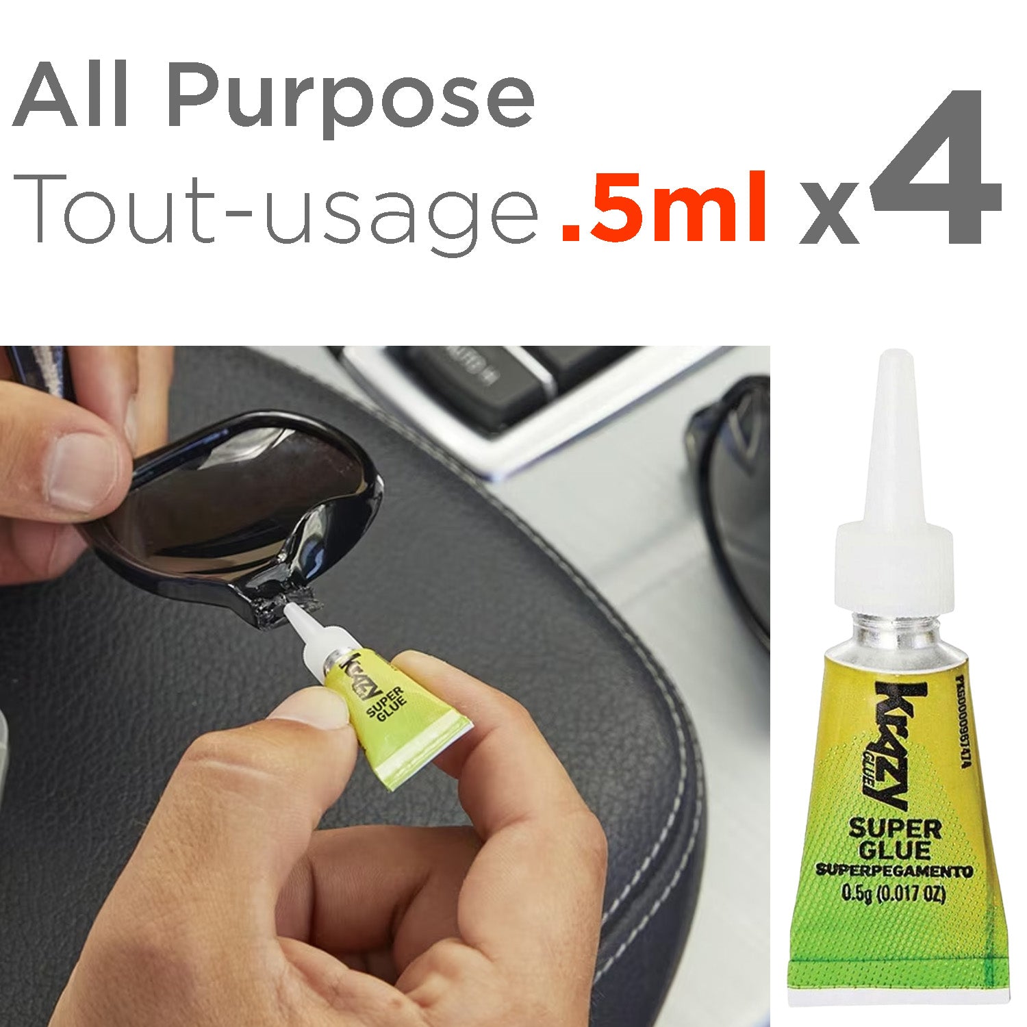 Krazy Glue Super colle liquide tout usage, 4 mini tubes de 0,5 ml, pointe fine - Simple Boutique
