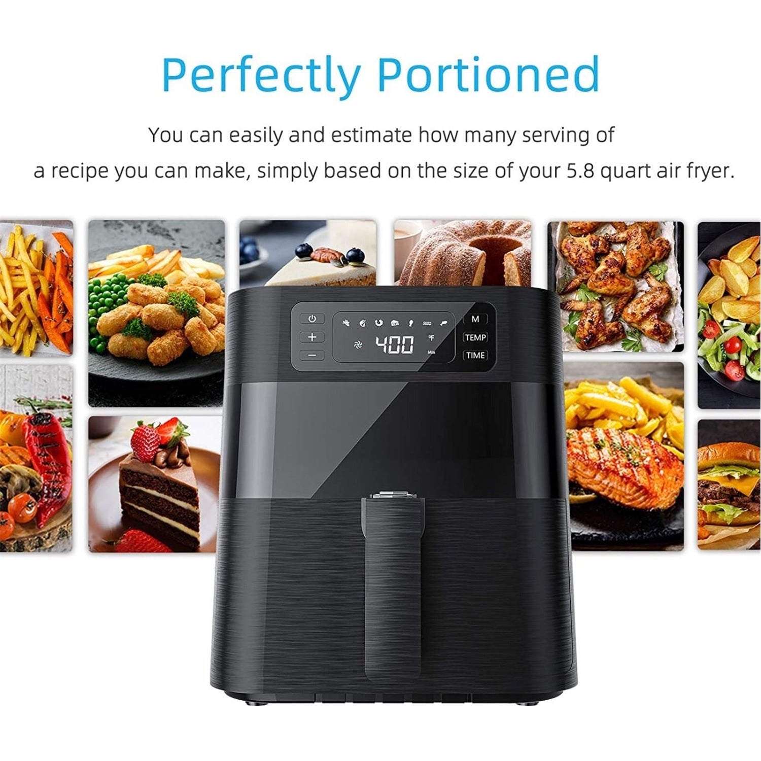 Kuppet - Friteuse à Air avec 7 Préréglages, Capacité de 5.8 Litres, 1700 Watts, Panier Anti-Adhésif, Noir - Simple Boutique