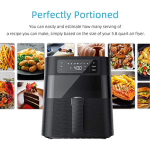 Kuppet - Friteuse à Air avec 7 Préréglages, Capacité de 5.8 Litres, 1700 Watts, Panier Anti-Adhésif, Noir - Simple Boutique