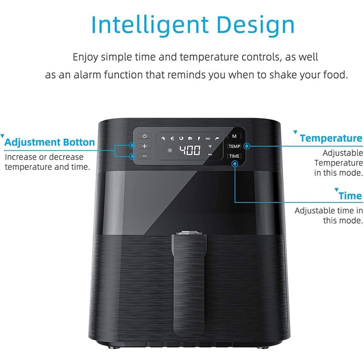Kuppet - Friteuse à Air avec 7 Préréglages, Capacité de 5.8 Litres, 1700 Watts, Panier Anti-Adhésif, Noir - Simple Boutique