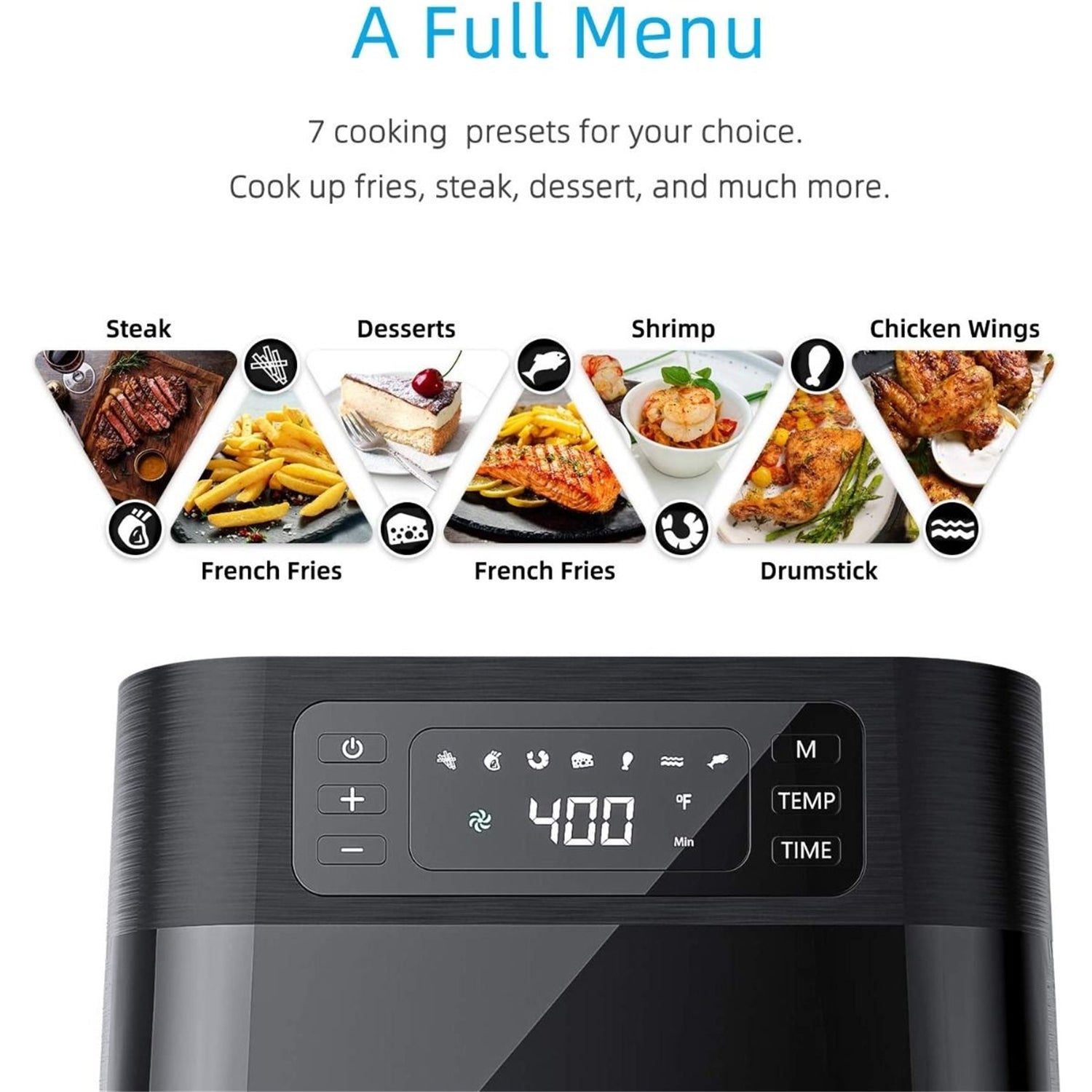 Kuppet - Friteuse à Air avec 7 Préréglages, Capacité de 5.8 Litres, 1700 Watts, Panier Anti-Adhésif, Noir - Simple Boutique