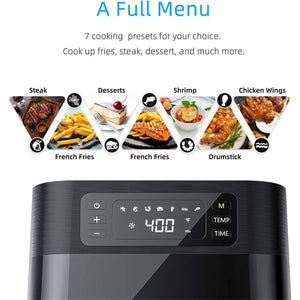 Kuppet - Friteuse à Air avec 7 Préréglages, Capacité de 5.8 Litres, 1700 Watts, Panier Anti-Adhésif, Noir - Simple Boutique