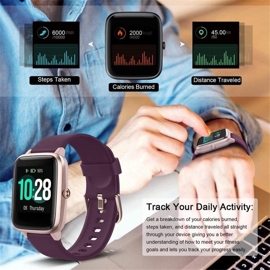 LetsFit - Montre Intelligente, Écran Tactile de 1.3'' avec Moniteur de Fréquence Cardiaque, Violet - Simple Boutique
