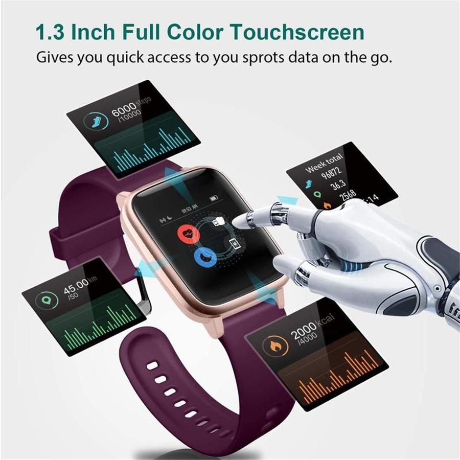 LetsFit - Montre Intelligente, Écran Tactile de 1.3'' avec Moniteur de Fréquence Cardiaque, Violet - Simple Boutique