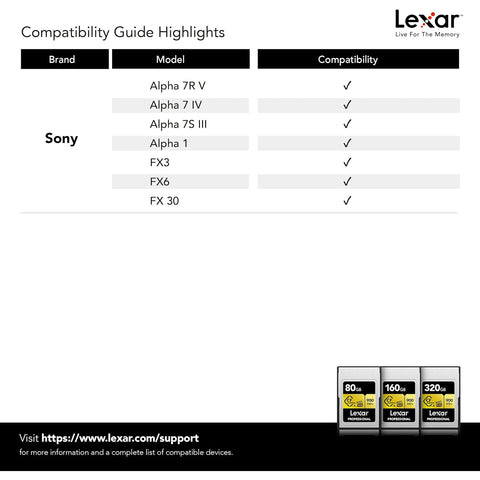 Lexar - Carte Mémoire CF Express Type A Professional Gold Series, Jusqu'à 900 Mo/s en Lecture, Capacité de 160GO