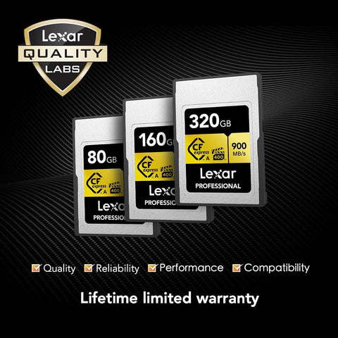 Lexar - Carte Mémoire CF Express Type A Professional Gold Series, Jusqu'à 900 Mo/s en Lecture, Capacité de 160GO