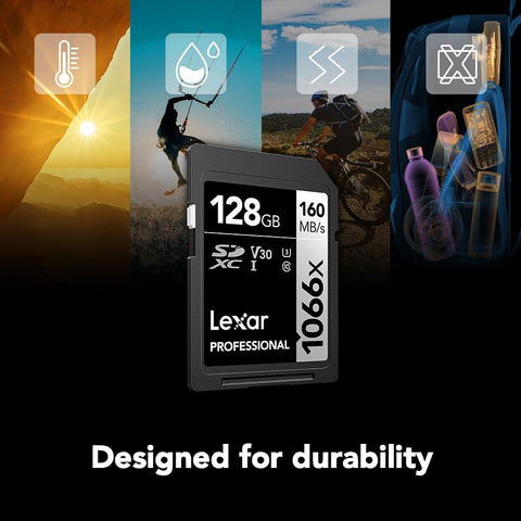 Lexar - Carte SDXC UHS-I 1066 x Professional Silver Series, Jusqu'à 160 Mo/s de Lecture, Capacité de 128GO