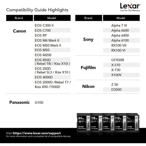Lexar - Carte SDXC UHS-I 1066 x Professional Silver Series, Jusqu'à 160 Mo/s de Lecture, Capacité de 256GO