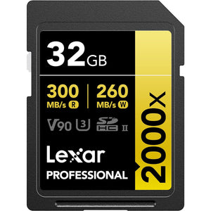 Lexar - Carte SDXC UHS-II 2000X Professional, Jusqu'à 300 Mo/s en Lecture, Capacité de 32GO - Simple Boutique