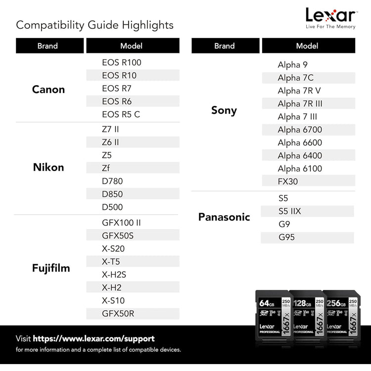 Lexar - Carte SDXC UHS-II/U3 1667X Professional, Jusqu'à 250 Mo/s de Lecture, Capacité de 128GO - Simple Boutique