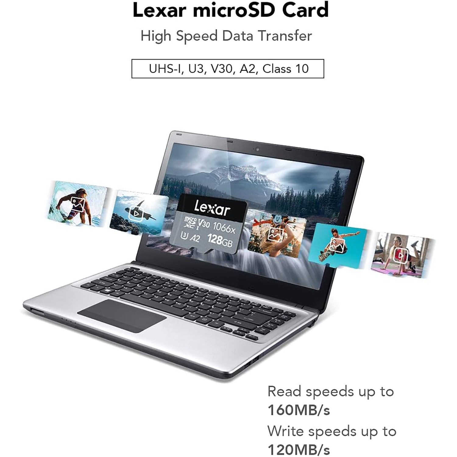 Lexar - Carte microSDXC UHS-I Avec Adaptateur SD, Jusqu'à 160 Mo/s en Lecture, Capacité de 128GO - Simple Boutique