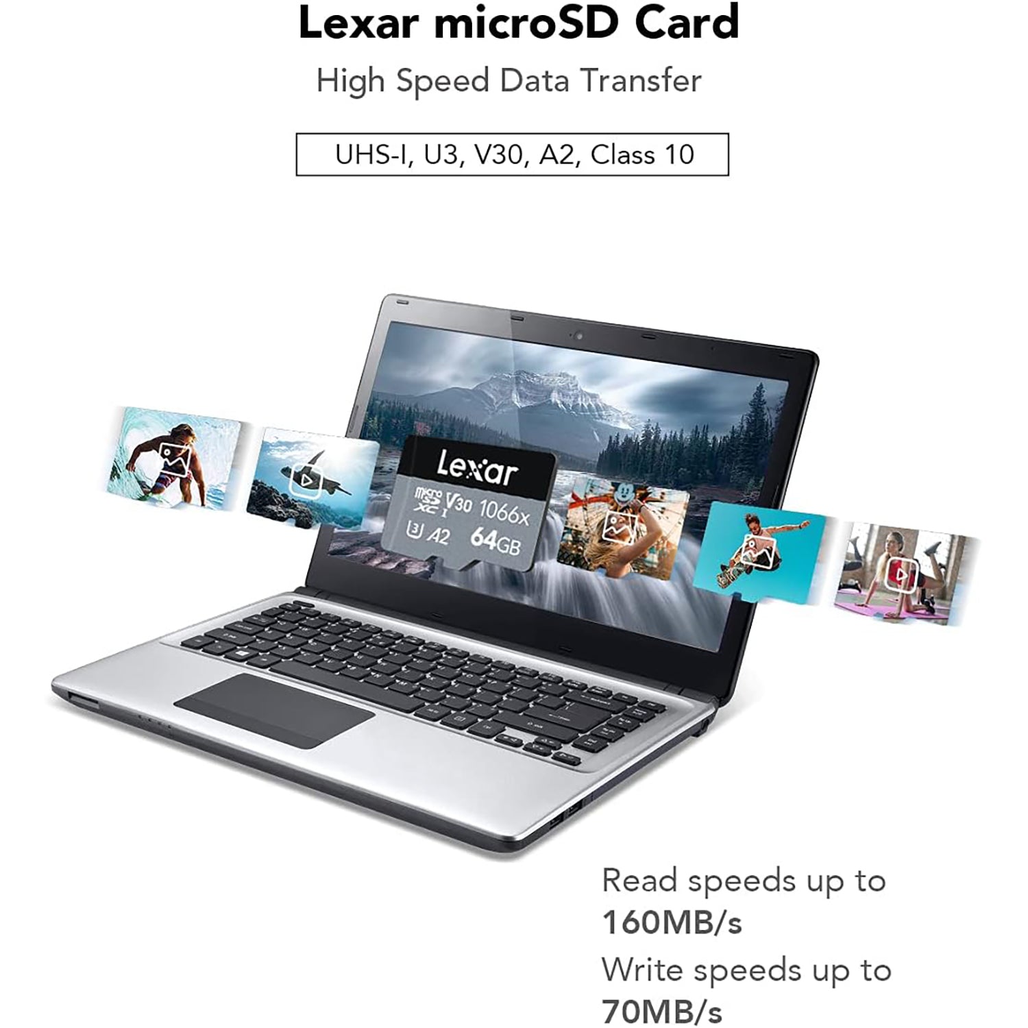 Lexar - Carte microSDXC UHS-I Avec Adaptateur SD, Jusqu'à 160 Mo/s en Lecture, Capacité de 64GO - Simple Boutique