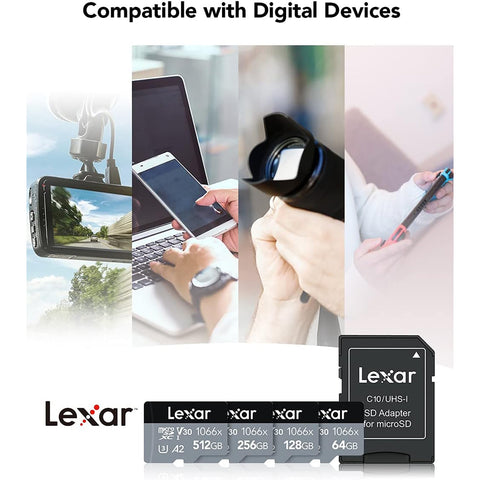 Lexar - Carte microSDXC UHS-I Avec Adaptateur SD, Jusqu'à 160 Mo/s en Lecture, Capacité de 64GO